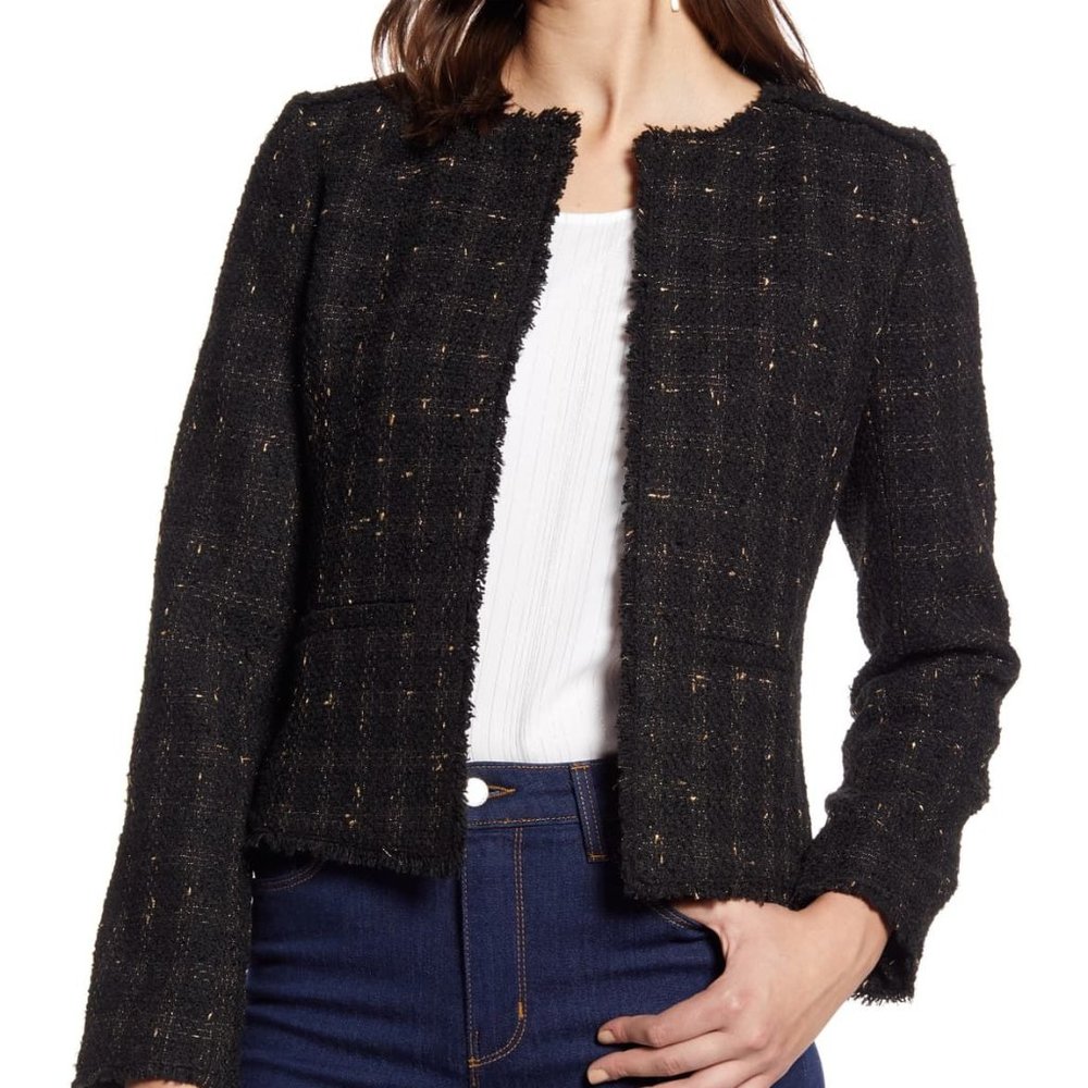 Halogen | Black Metallic Tweed Classic Jacket